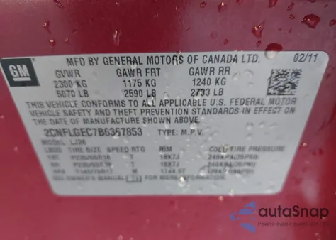 2011 Chevrolet Equinox Ltz from USA, damaged, VIN 2CNFLGEC7B6367853